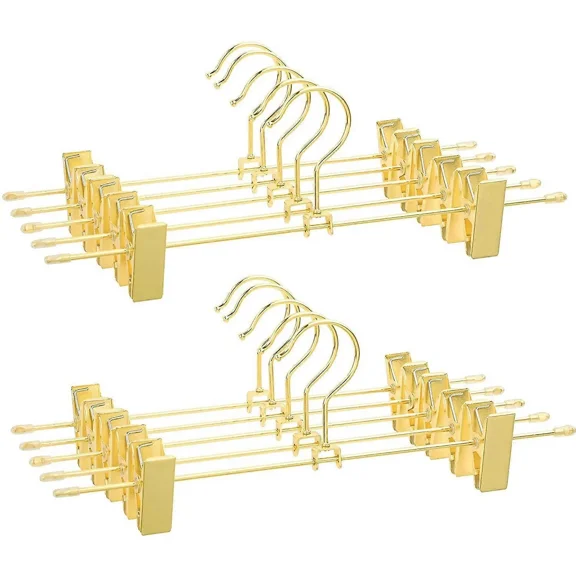 Trouser Hangers Made of Metal, 10 Pieces, Clothes Hangers, 30.5cm, with 2 Non-Slip Clips, for Skirt