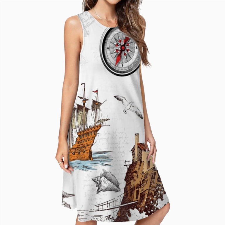 nautical dresses for ladies Ocean Vintage Sea Coastal Lighthouse Boat Dress Elegant Party Evening Dresses Women Dress Sleeveless Dress Dresses Edit:GAMEDAY
