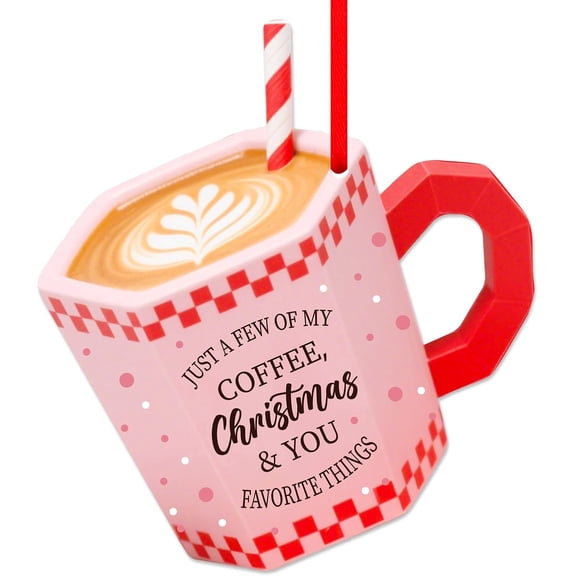 WaaHome Coffee Cup Ornament - Pink Coffee Ornaments for Christmas Tree Christmas Ornament Decorations CoffeeCup Hanging Ornaments Keepsake Gifts for Women Wife Girlfriend Coffee's Lovers Favors