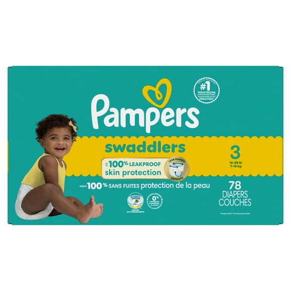 Pampers Swaddlers Diapers, Size 3 (13-26 lbs), Absorbent, Keeps Baby Dry and Comfortable, Skin Safe Disposable Baby Diaper