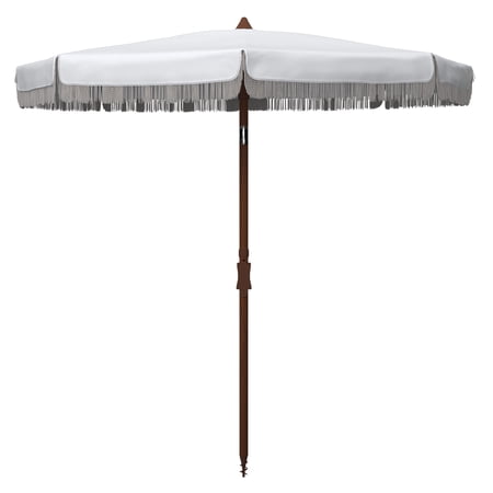 SAFAVIEH Estonia 6.5' Fringe Beach Patio Umbrella, White