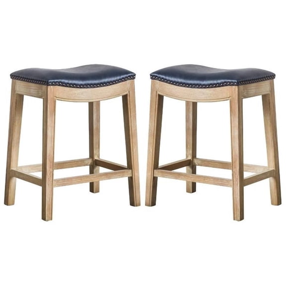 Home Square 2 Piece Bonded Leather Counter Stool Set in Blue/Weathered Smoke
