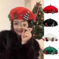 thumbnail image 1 of Solid Color Christmas Beret Hat New Wool Without Eaves Beanie Cap Winter Warm Painter Hats Women Girls, 1 of 5