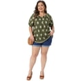 thumbnail image 3 of DARING DIVA Women's Plus Summer Top V Neck Short Sleeve Blouses 1X Army Green, 3 of 6