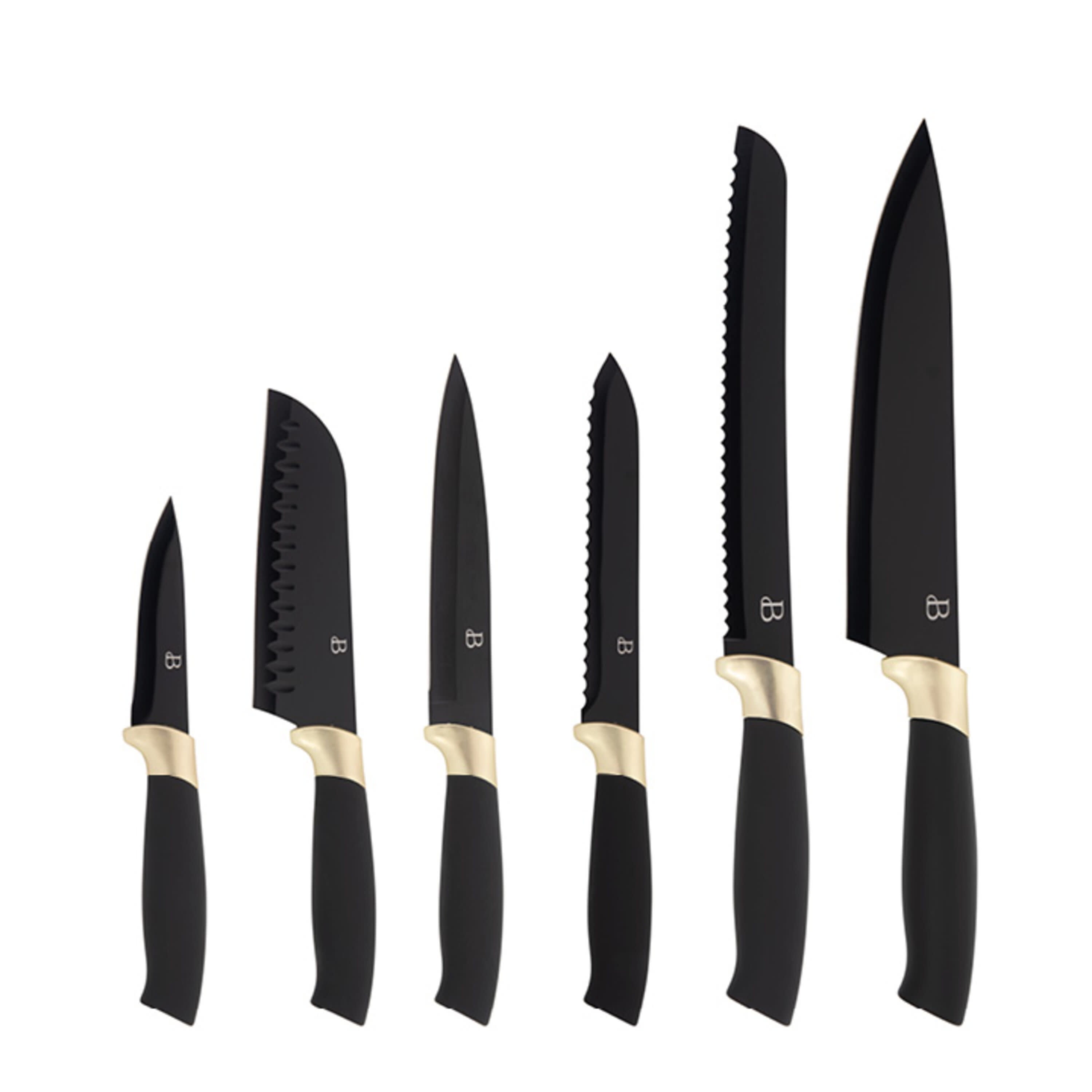 Beautiful 6 Piece Stainless Steel Knife Set in Black Champagne Gold By