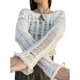 thumbnail image 1 of Coduop Women Crochet Long Sleeve Crop Top,Patchwork Pullover Shirts Hollow Out Cover Up Knit Tops, 1 of 5