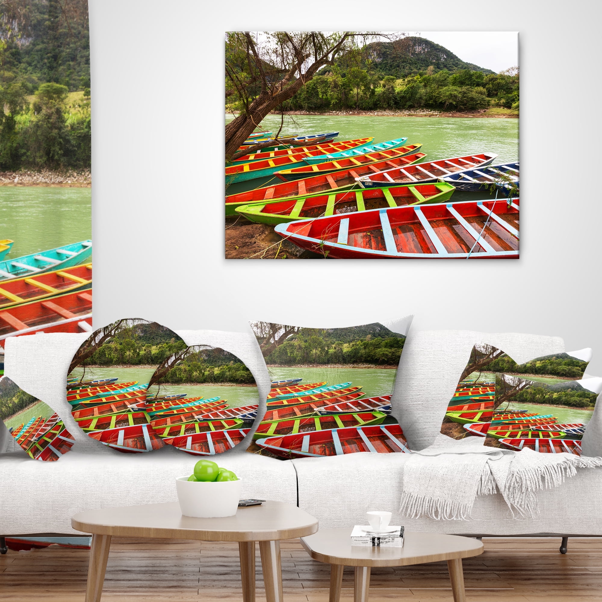 Designart Colorful Boats in Mexico - Landscape Printed Throw Pillow - 18x18