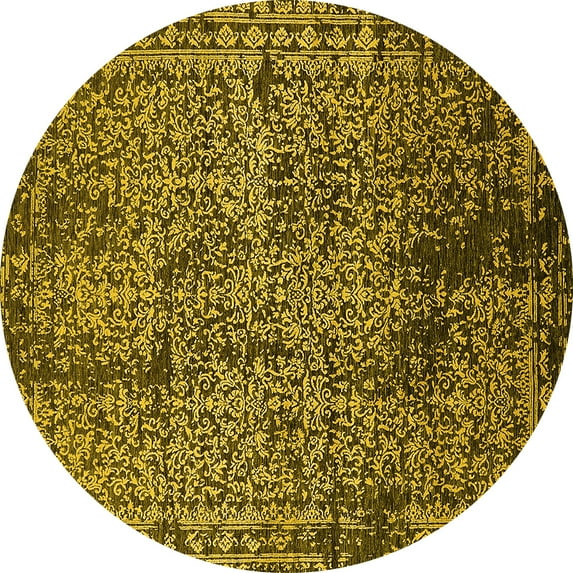 Ahgly Company Indoor Round Oriental Yellow Industrial Area Rugs, 5' Round