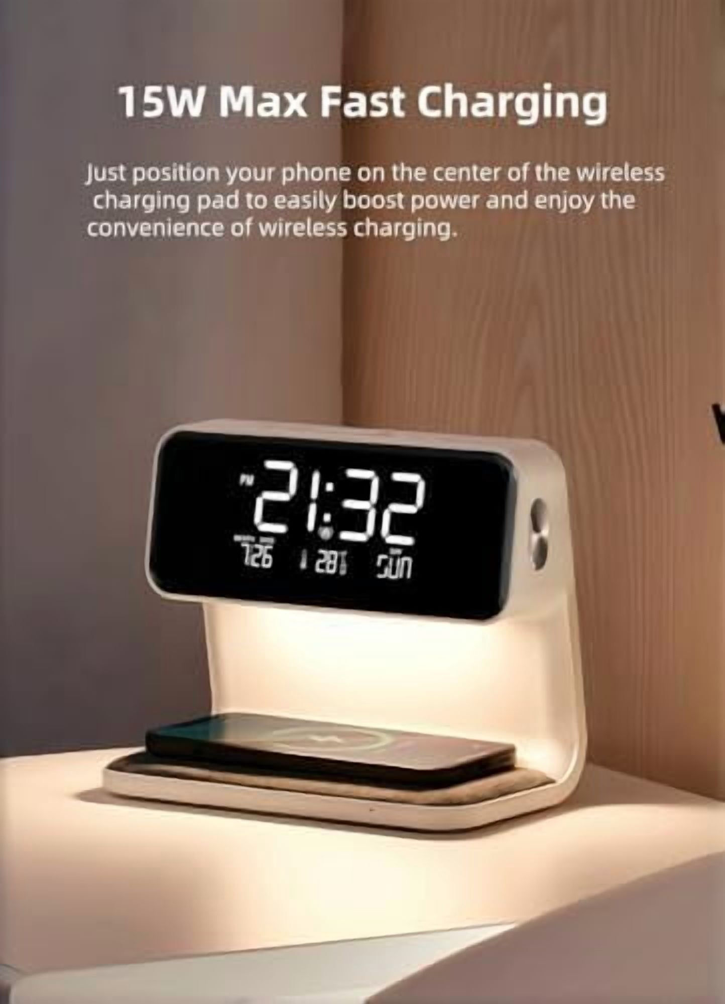 15W Wireless Charger Bedside Lamp Digital Clock, Alarm Clock Three-Speed Dimming Warm Night Light Atmosphere Smart Calendar Desk Lamp Gifts for Birthday/Christmas/Family/Friends