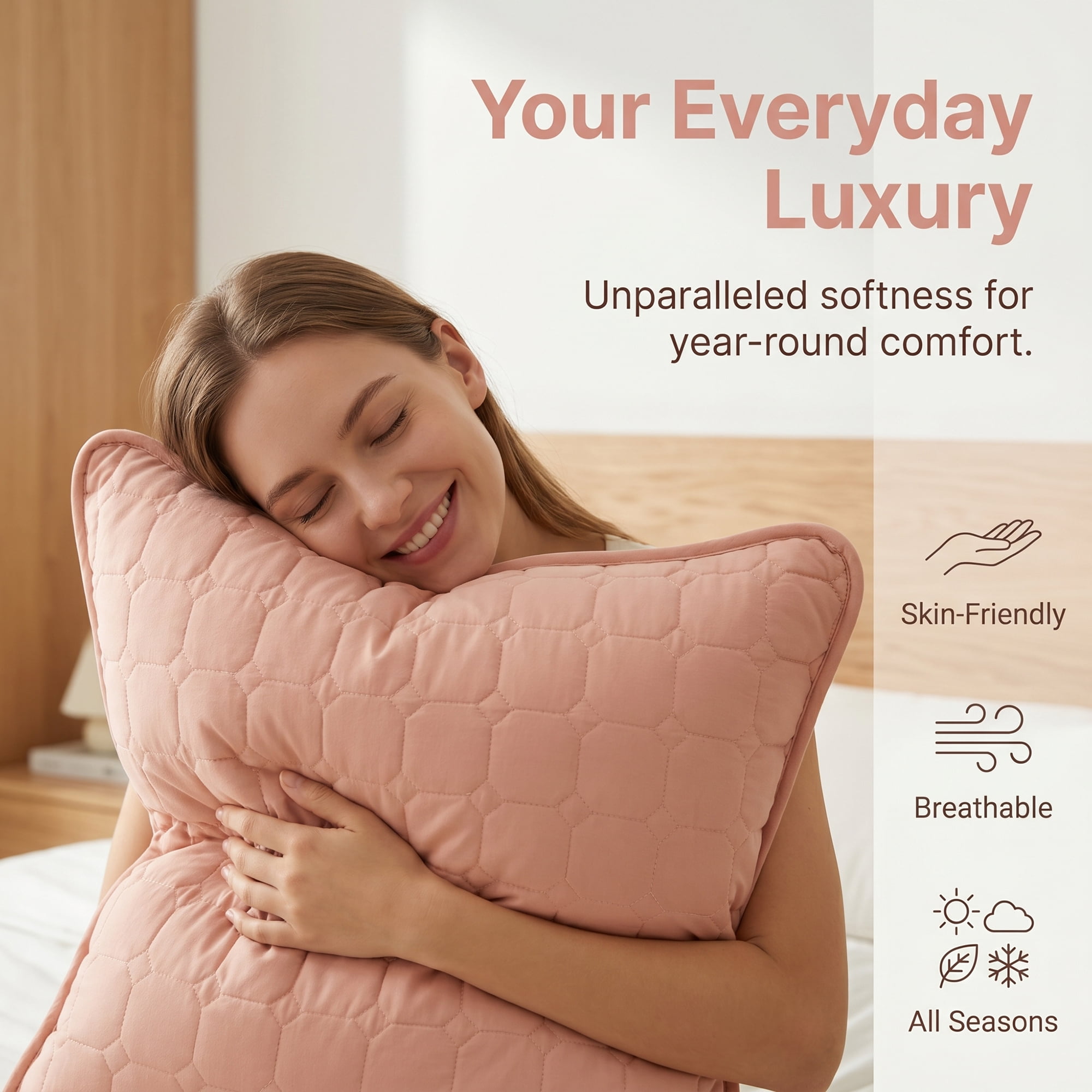 Unique Bargains Quilted Cotton Covers Pillow Protectors with Envelope Standard Size Pink