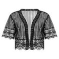 thumbnail image 4 of Cardigan Boléro Transparent pour Femmes, Décontracté, Ouvert à l'Avant, Crochet Dentelle, Manches Mi-Longues, Couvre-Maillot, 4 of 6