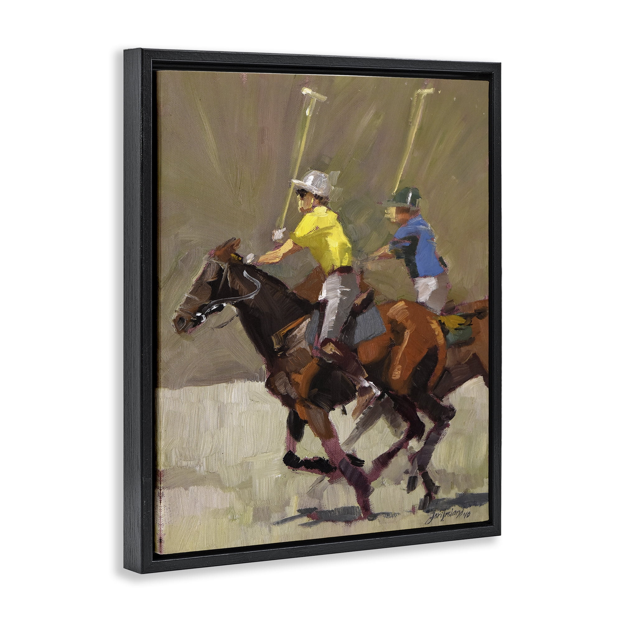 Stupell Industries Polo Player Athletes Sports Painting Black Floater Framed Canvas Art Print Wall Art, 25 x 31
