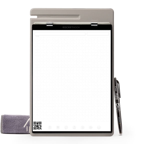 Rocketbook Orbit Smart Reusable Notepad with Pilot FriXion Pen, 9.33in x 13.07in, Gray, 40 Pages