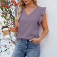 thumbnail image 7 of Women's Casual, Fashionable And Versatile V-neck Pullover Ruffled Sleeveless Solid Color T-shirt, 7 of 7