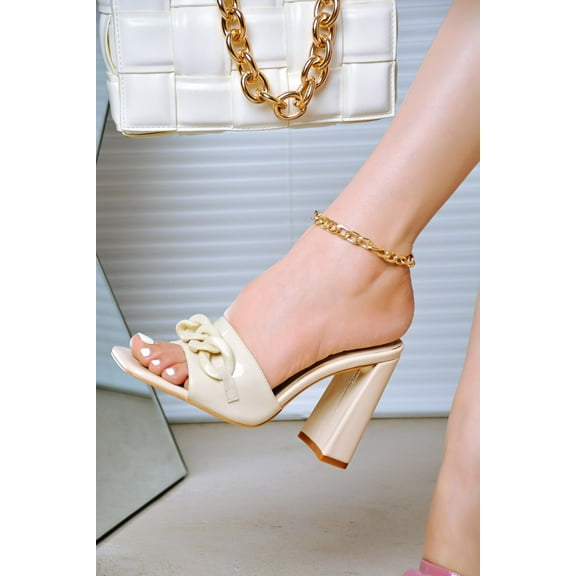 CAPE ROBBIN LETITA SQUARE-TOE CHUNKY HEELED MULE-OFF WHITE Heels