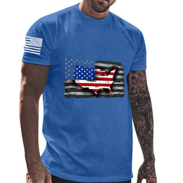 Mens Casual Pantalones Cortos Cuello Redondo Gradación Impresión Suéter Camiseta, Blusa Deportiva de Fitness para Hombres