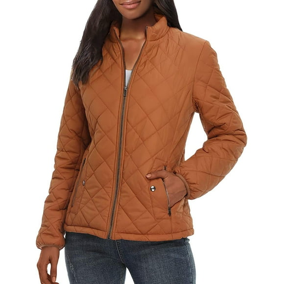 Fashnice Ladies Quilted Jackets Long Sleeve Coat Zip Up Outerwear Thermal Work Coats Orange 2XL