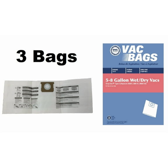 (3) Dvc Vacuum Bags For Shop Vac 90661 Type E 5-8 Gallon Wet Dry Vacuums