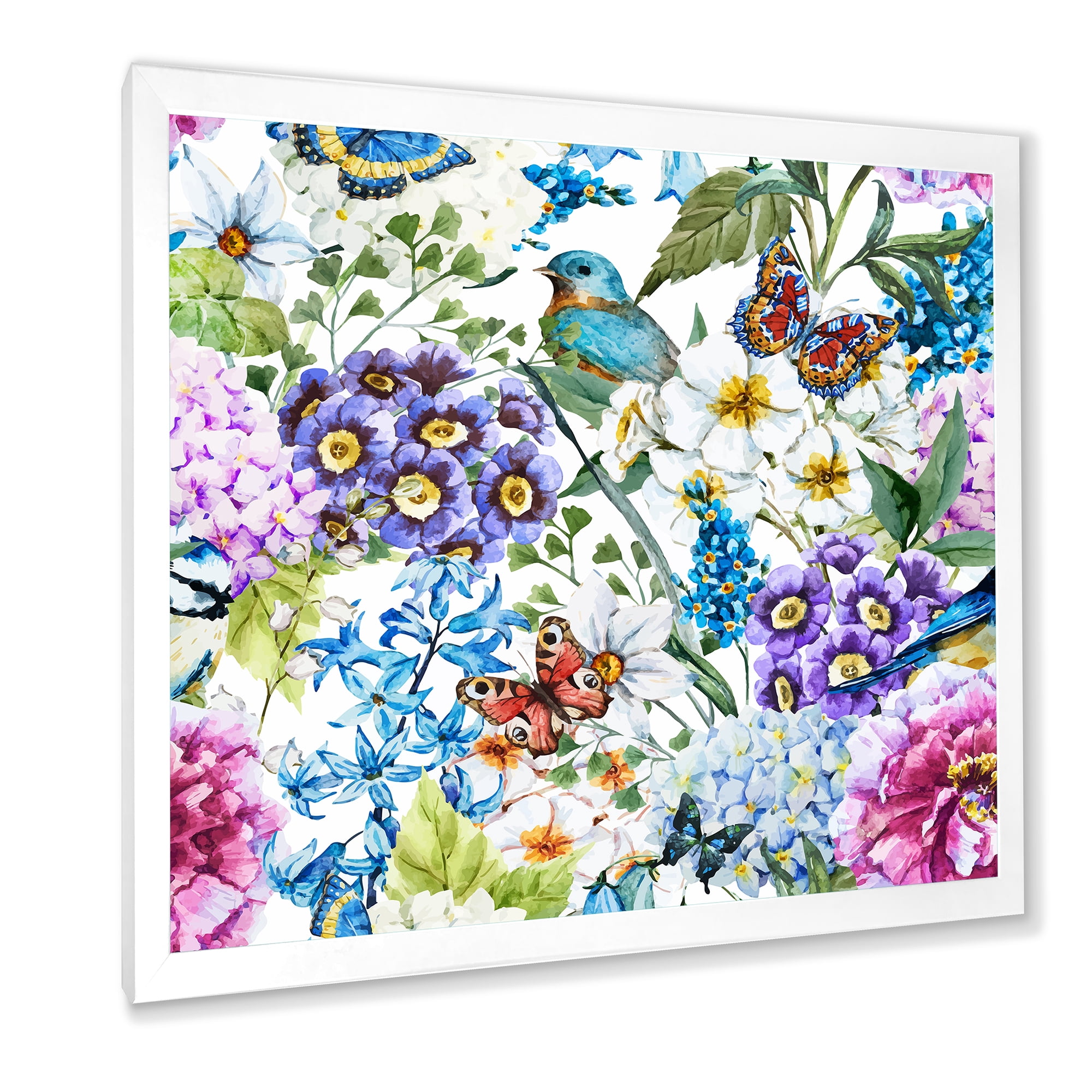 Wildflowers and Vibrant Wild Spring Leaves XII 36 in x 36 in Framed Painting Canvas Art Print, by Designart