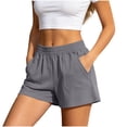 thumbnail image 5 of Women's Cotton Loose Shorts Pants, High Waist Slim Fit with Pockets, Casual Summer Beach & Active Outdoor Wear, Womens Shorts | UKHCCC,Gray XL, 5 of 8