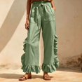 thumbnail image 3 of Bloomae Wide Leg Boho Pants Women Casual Drawstring Elastic High Waisted Flowy Ruffled Hem Palazzo Pants Trendy Beach Vacation Lounge Trousers with Pockets, 3 of 9