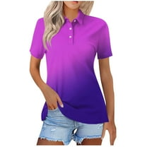 Womens Golf Shirts Casual Short Sleeve Button Lapel Moisture Wicking T-Shirts Loose Gradient Printed Dressy Collared Basic Business Workout Tops