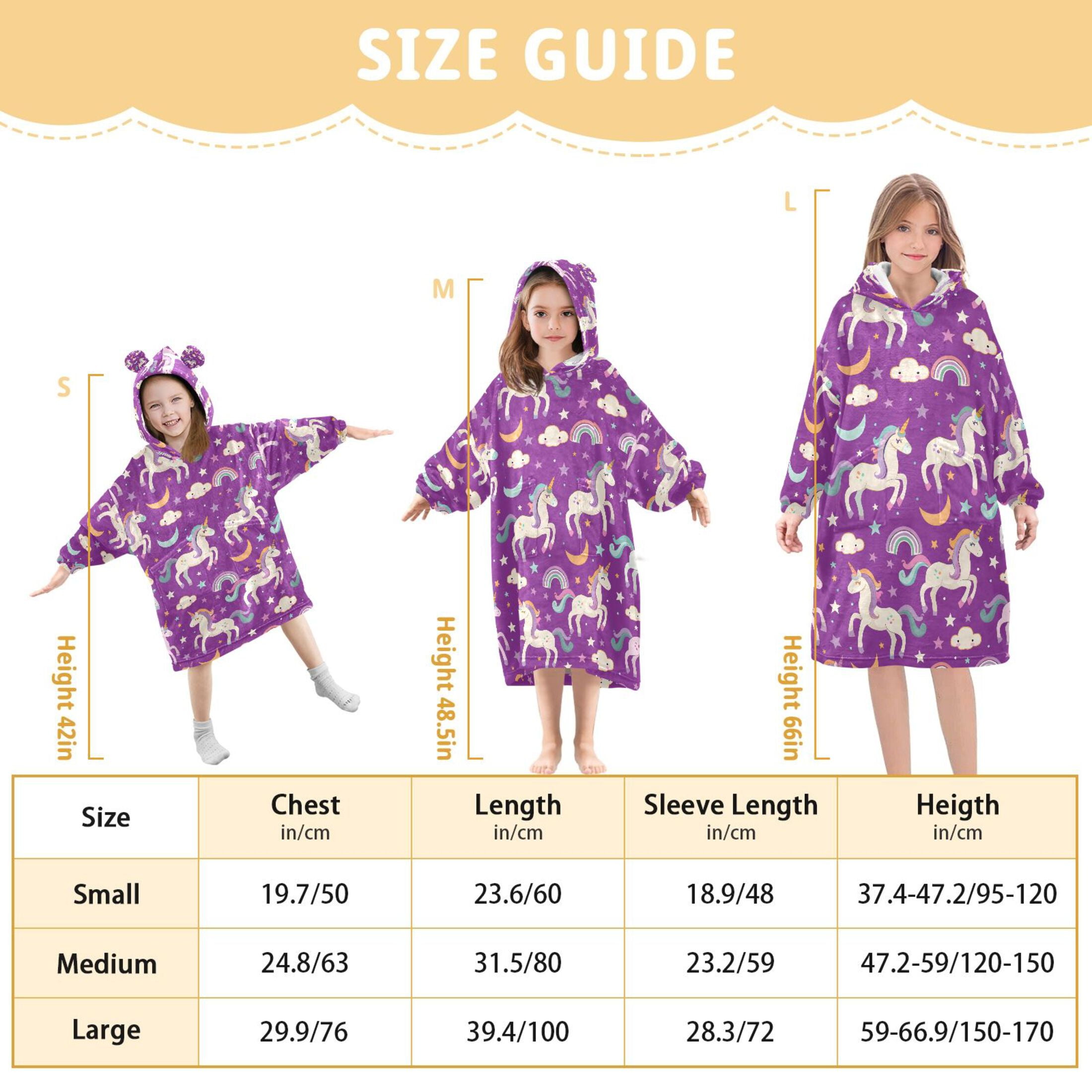 joogoo Wearable Blanket Hoodie Unicorn Rainbow Clouds for Flannel Sherpa Pocket 3-14 YR S