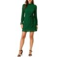 thumbnail image 1 of INSPIRE CHIC Robe Courte Décontractée pour Femme à Volants, Col Rond, Manches Longues, Dentelle Florale, S Vert Gazon, 1 of 7
