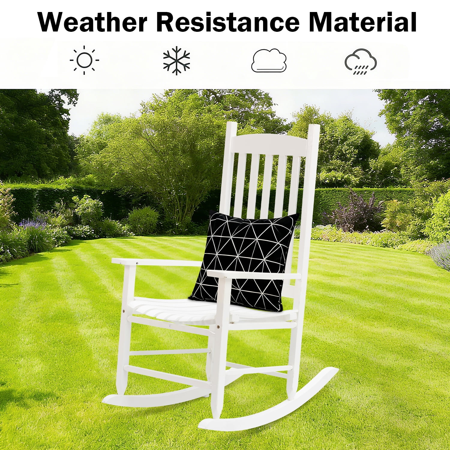 NiamVelo Outdoor Solid Hardwood Porch Rocking Chair 243 lbs Capacity for Home Garden, White