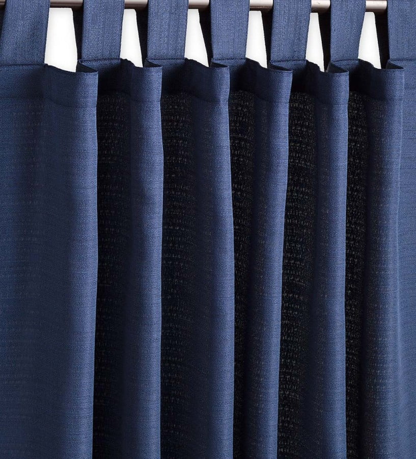 Plow & Hearth Outdoor Woven Grasscloth Single Curtain Panel with Grommet Top Navy Blue Machine Washable Polyester 54W x 84L 
