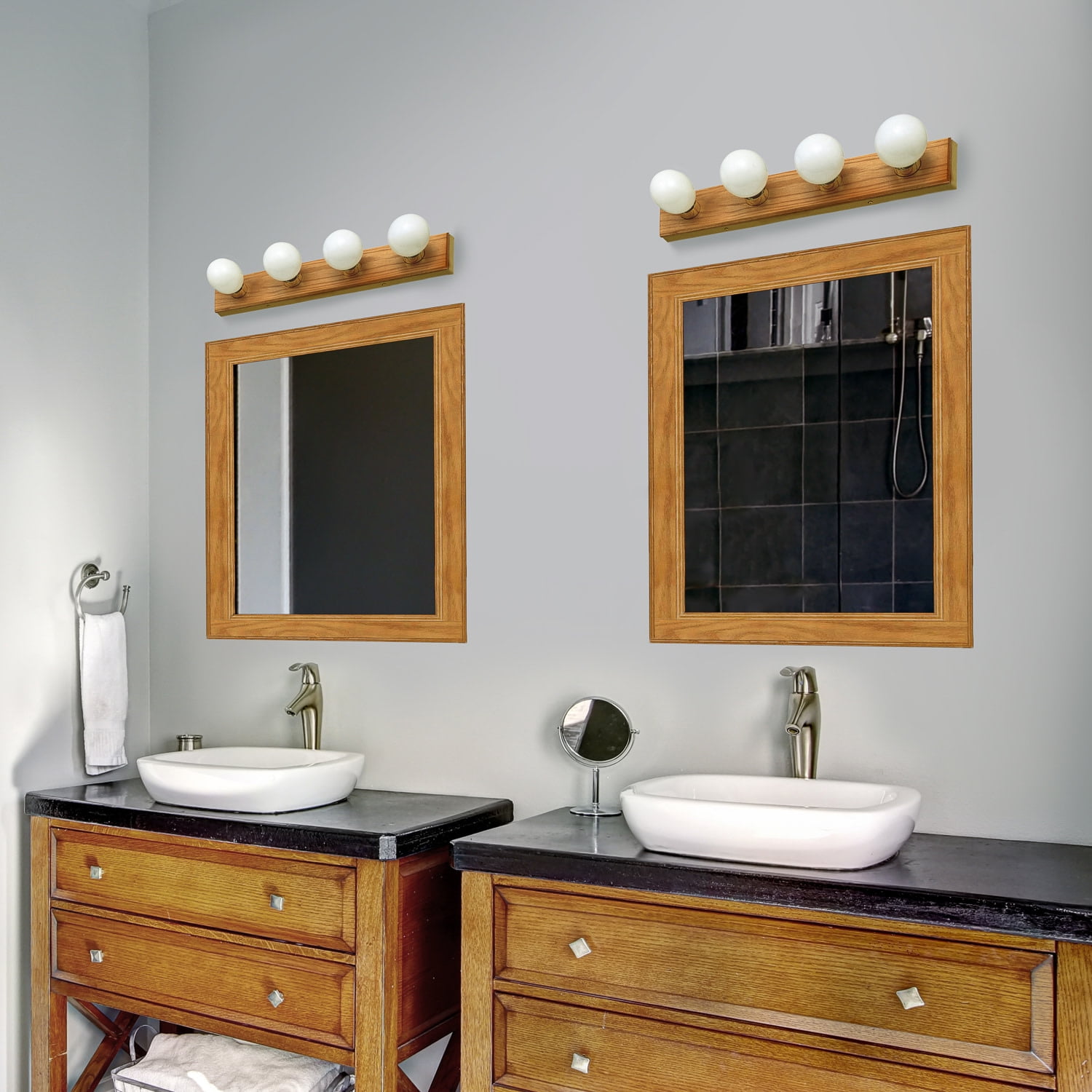 Design House Contemporary Honey Oak 4-Light Dimmable Bathroom Vanity Strip Light