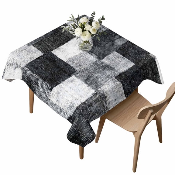Black Grey Patchwork Square Tablecloth Modern Abstract Black Grey White Patchwork Waterproof Wrinkle Free Soft Table Cloth Spill-Proof Washable Table Cover for Dining Party Picnic 54 x 54 Inch