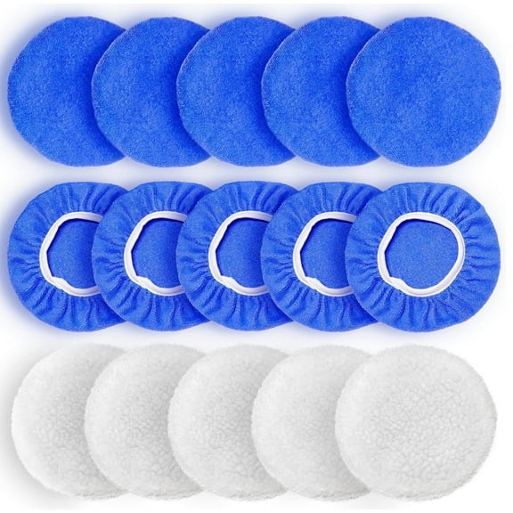15pcs Car Polisher Pad Bonnet, 5 to 6 Inch Car Polishing Bonnet Buffing Pads, 10*Microfiber 5*Woollen