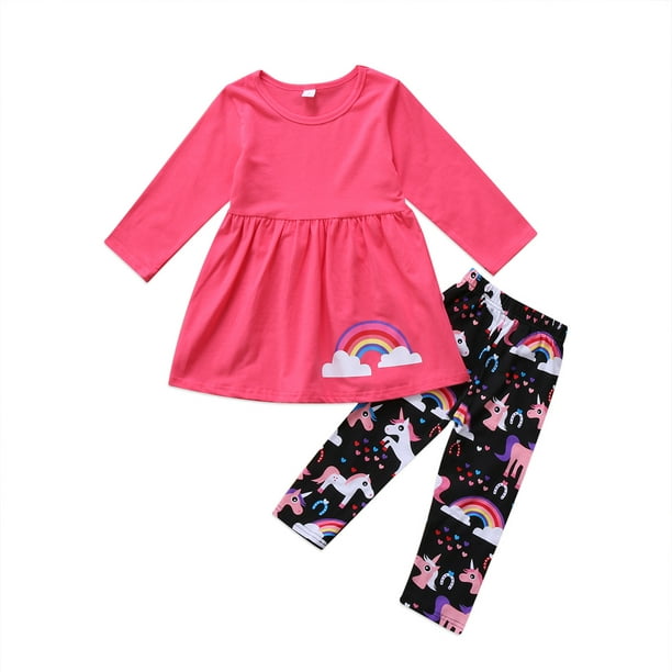 Gupgi Toddler Girl Long Sleeve Rainbow Unicorn Tops Pants,2PC Clothes  Set,2-7T 