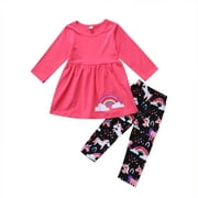 BrilliantMe Kids Baby Girls Tops T-shirt Outfits Rainbow Dress Unicorn Pants Set Autumn Clothes