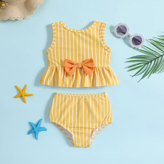 Toddler Girl Swimsuit 2 Piece Cute Tankini Swimwear Ruffle Floral Pattern Bathing Suits 18-24 Months