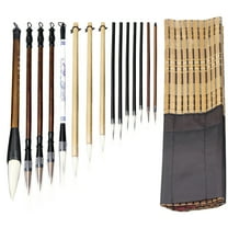 15 Piece Chinese Calligraphy Brush Set with Roll-Up Bamboo Holder, Professional Sumi Brushes Different Sizes Writing Brush for Watercolor Ink Painting Drawing Art Supplies