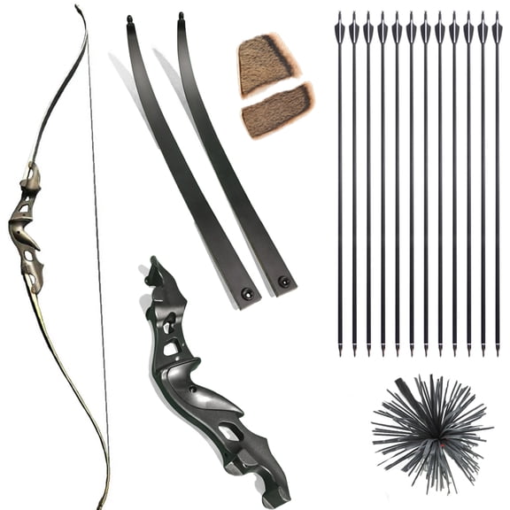Recurve Bow Kit 40lbs 60" Alloy Riser Fiberglass Bamboo Laminated Limbs Hunting Fishing Archery Set