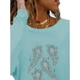 thumbnail image 3 of DYMADE Women Solid Color Printed Long Sleeve Round Neck Top Loose Casual T-shirt, 3 of 4