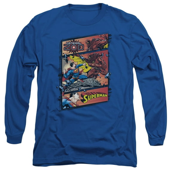 Superman Superman Vs Zod Long Sleeve Adult 18/1 T-Shirt Royal Blue
