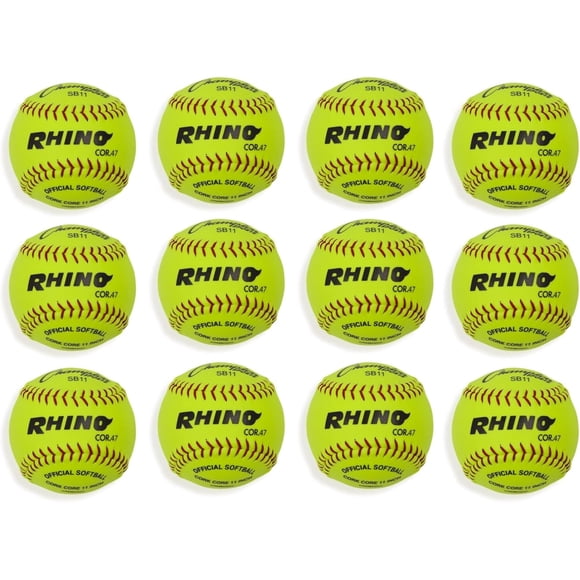 Champion Sports - Pelotas de softbol de piel sintética de 11.0 in, núcleo de corcho, compresión media, aprobado por la NFHS, costuras elevadas, amarillo óptico, paquete de 12