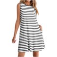 thumbnail image 2 of NXMZXB Summer Dresses for Women 2025 Loose Fit Casual Striped Sundresses Beach Cover Ups Sleeveless Crewneck Tshirt Swing Dress with Pockets Gray S, 2 of 7