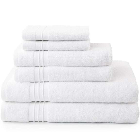 Sticky Toffee Terry Cotton 2 Bath Towels, 2 Hand Towels and 2 Washcloths Bathroom Towel Set of 6, Soft and Absorbent, White