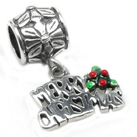 Flower Pandora Charm - Sterling Silver Merry Christmas Flower European Style Dangle Bead Charm Fits Pandora
