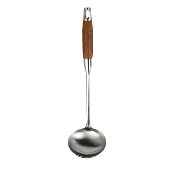 Grande Spatule à Fentes pour Soupe Louche en Acier Inoxydable 304 Ensemble de Spatules Wok Cuillère à Fentes pour Ustensiles de Cuisine Ensemble Manche en Bois Long Louches de Cuisine