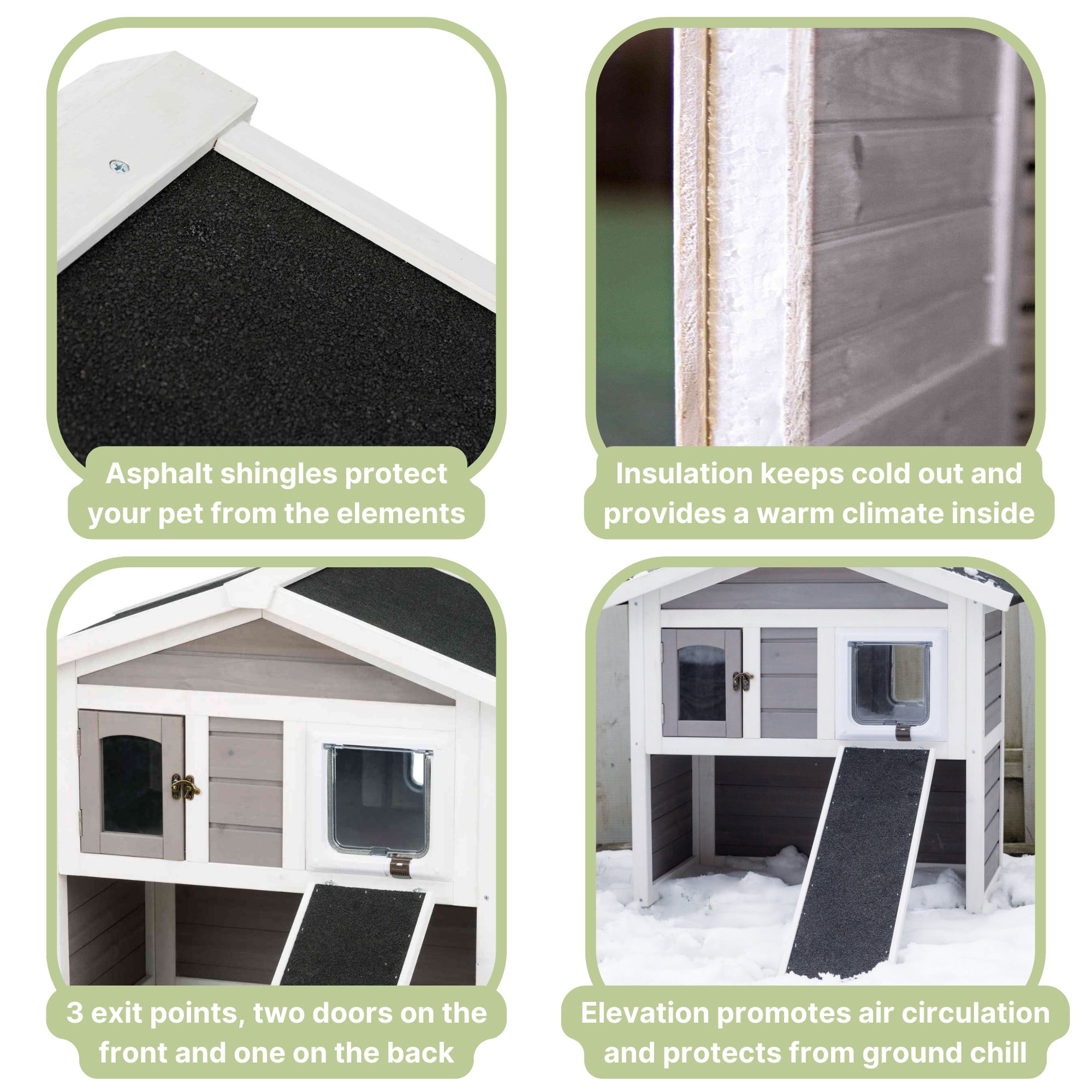 TRIXIE natura Elevated Weatherproof & Insulated Outdoor Cat House with Door Flaps, Gray
