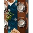 thumbnail image 5 of Blue Stripes Burlap Cotton Table Runner 13x48 Inches Long, Rustic Gradient Abstract Sea Waves Art Farmhouse Table Runners, Outdoor Dining Tablecloths Decor for Baby Shower/Party/Wedding, 5 of 6