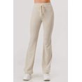 thumbnail image 4 of Waffle Textured Fleece Lined Drawstring Waist Flare Pants - Heather Oatmeal, 4 of 9