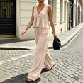 thumbnail image 6 of GILIGEGE Women's 2 Piece Outfit,Vintage Distressed Tie-Dye V-Neck Camisole And Pants Set,Ruffle Peplum Vest Wide Leg Pant Suits,Summer Matching Loungewear,Dressy Casual Vacation Outfits Beige L, 6 of 7