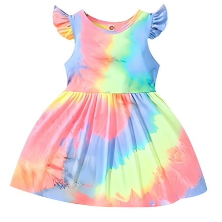 

Kids Toddler Baby Girls Dresses Spring Summer Print Colorful Sleeveless Ruffle Princess Dress Baby Girl Clothes